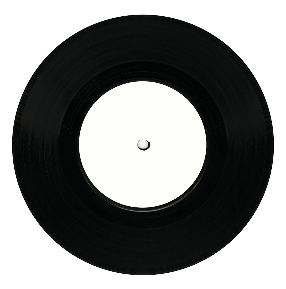 black vinyl record on white background