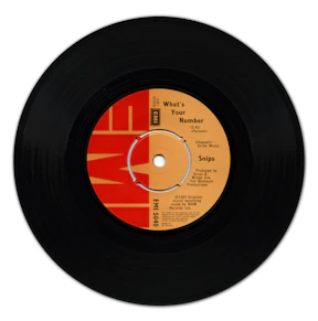 A black vinyl record with a red and orange EMI label