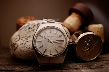 silver link bracelet round analog watch