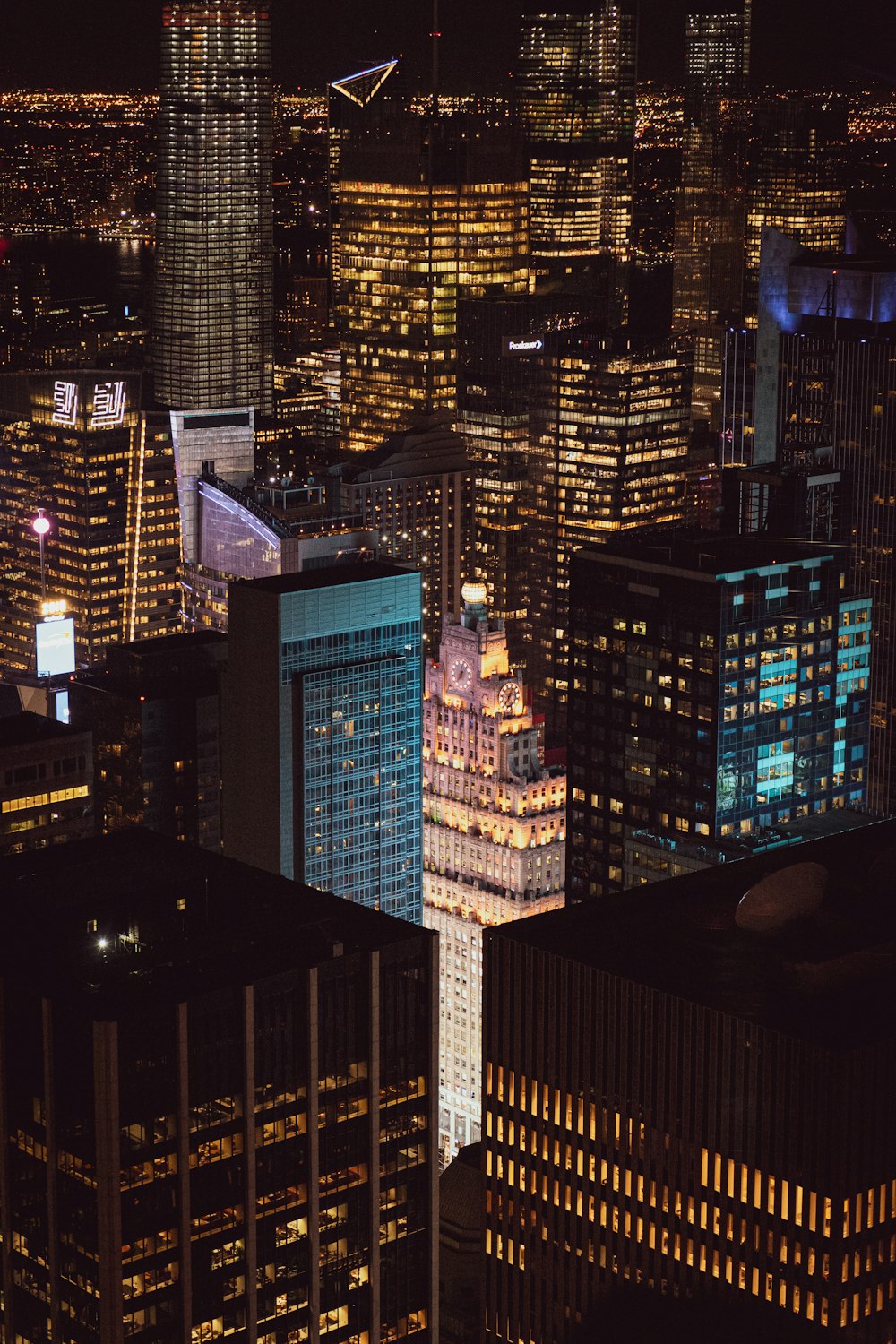 high rise buildings during night time