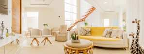 Bright living room in a Jaipur apartment blending modern design with traditional Rajasthani motifs.