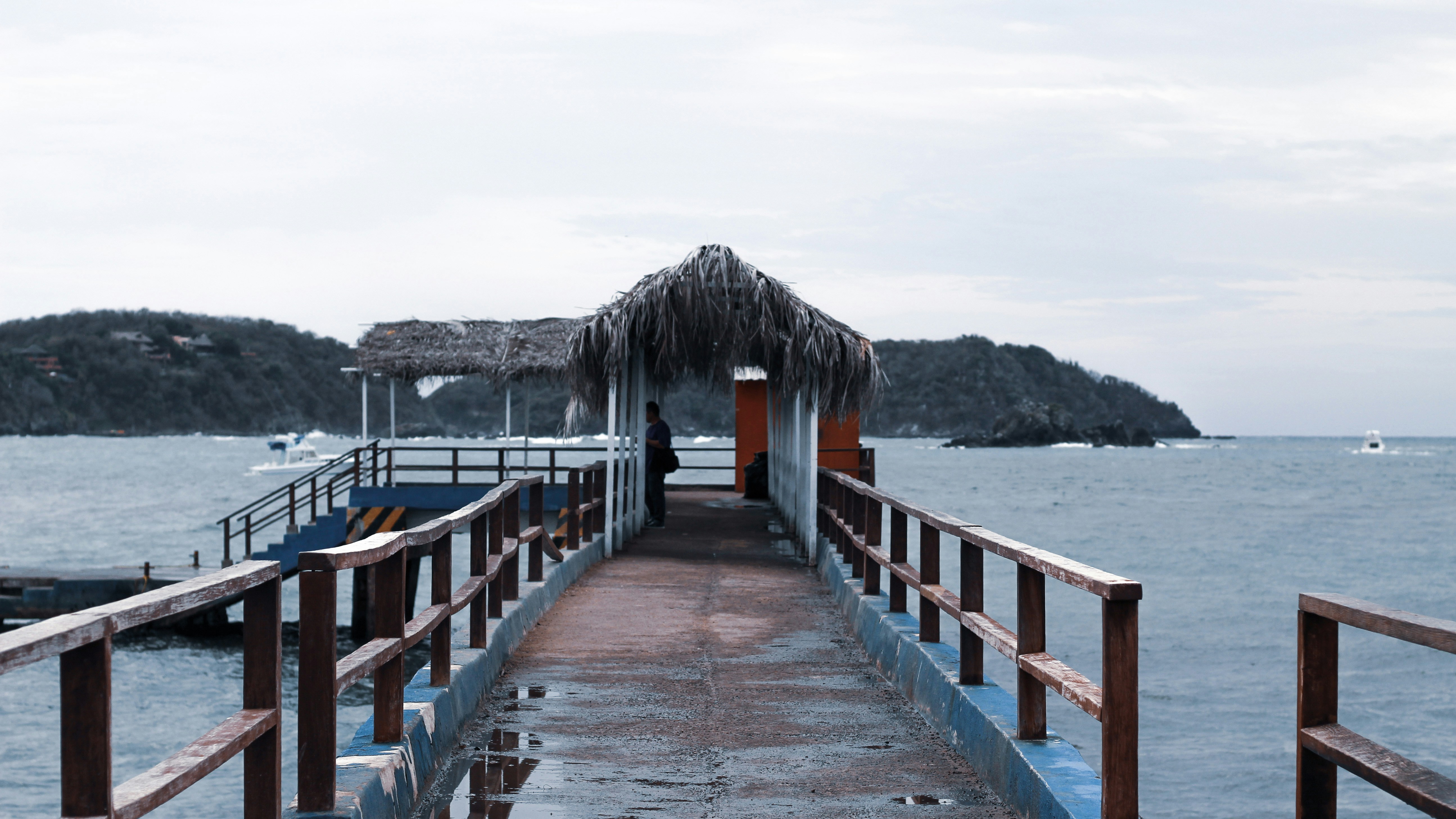 brown wooden dock on sea during daytime zihuatanejo zoom background