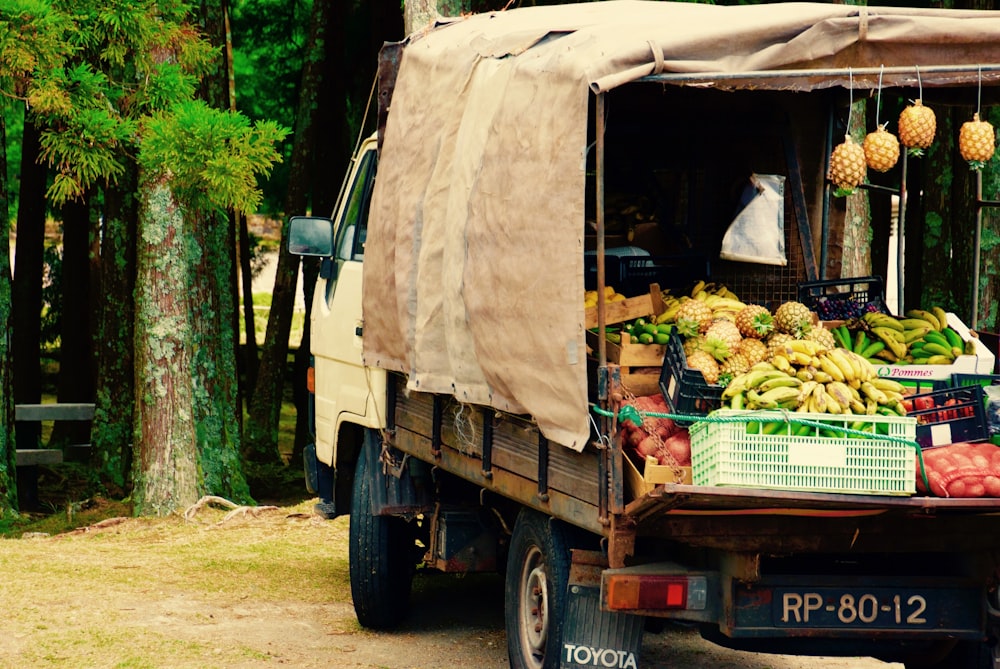 green banana fruit on white truck