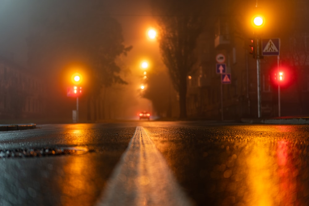 black asphalt road during night time