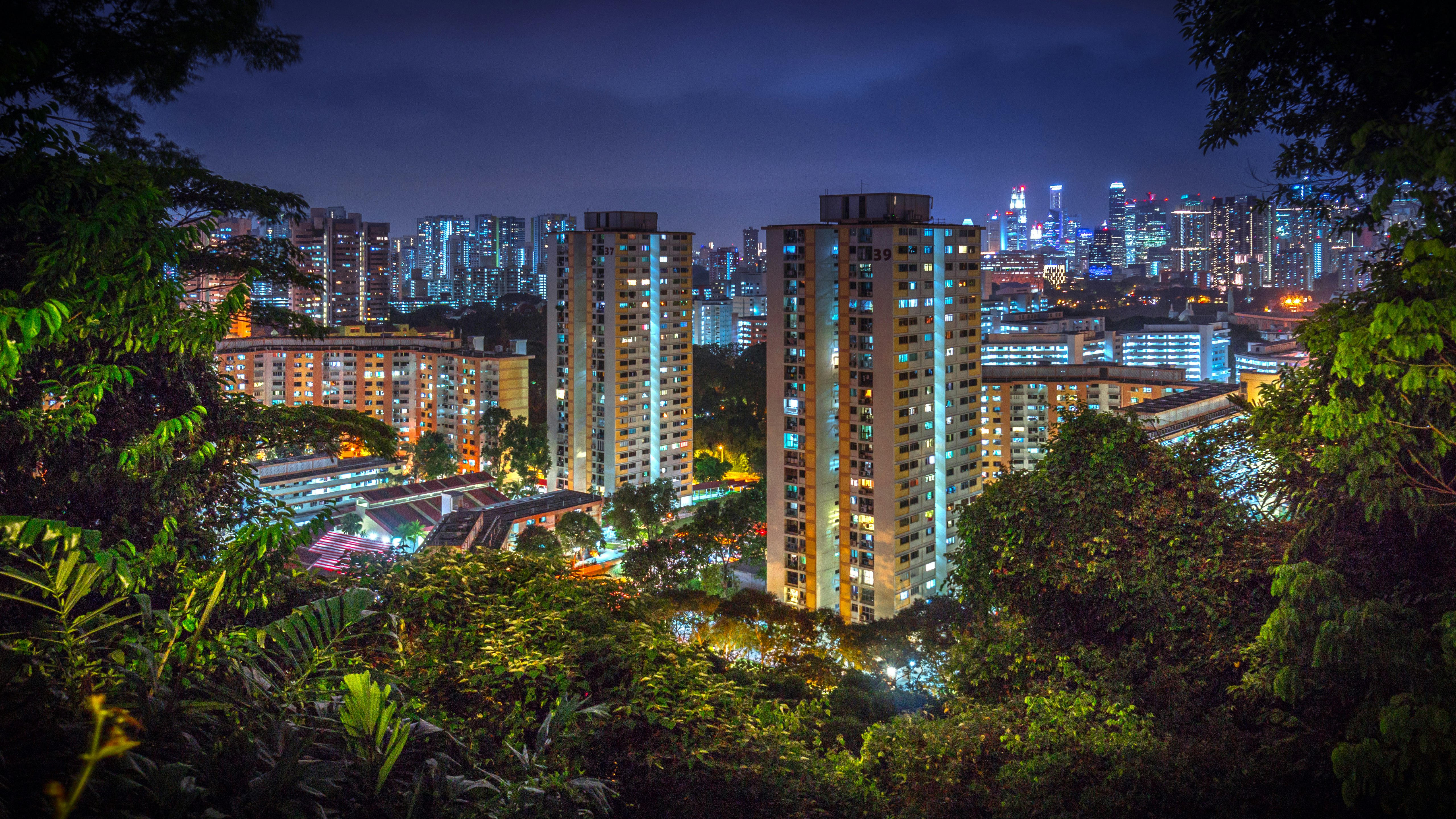 city skyline during night time