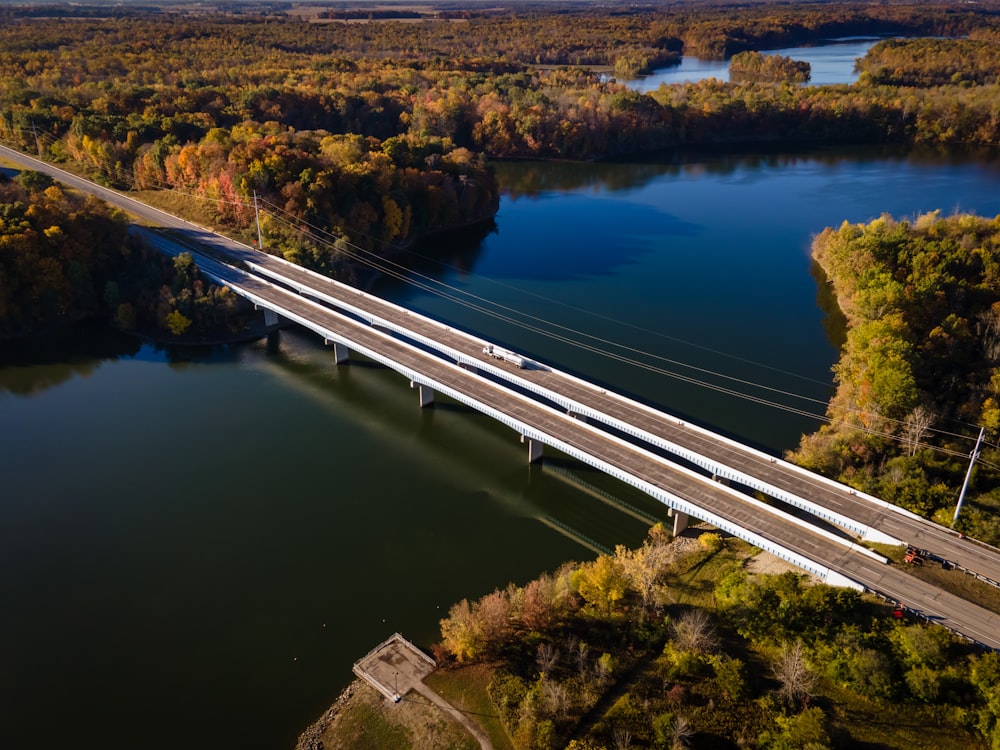 aerial view of bridge over river during daytime