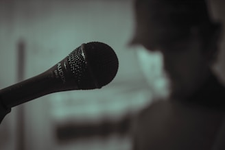 black microphone on white background