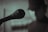 black microphone on white background