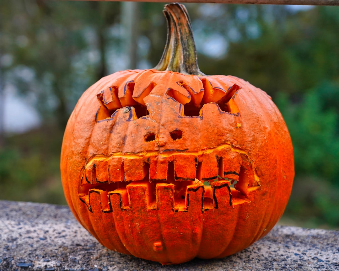 jack o lantern on gray concrete floor