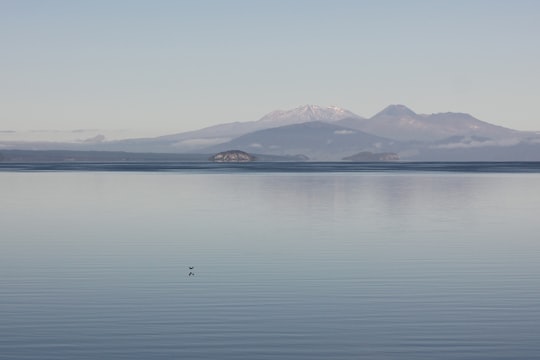 body of water near mountain during daytime in Taupo New Zealand