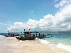 brown boat on sea shore during daytime