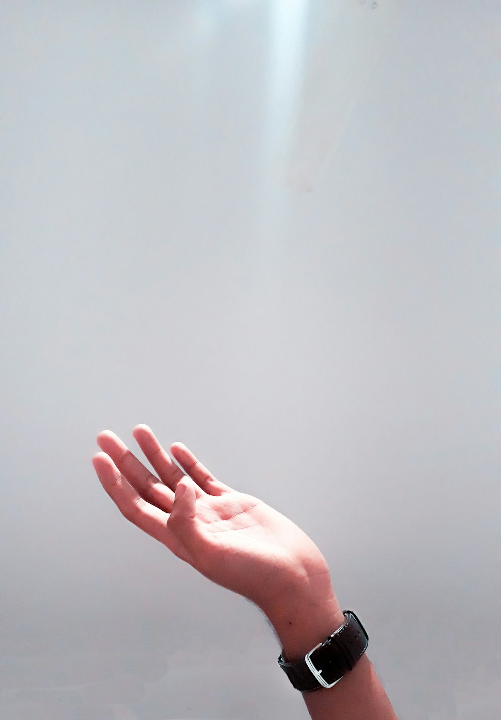 persons hand on white wall