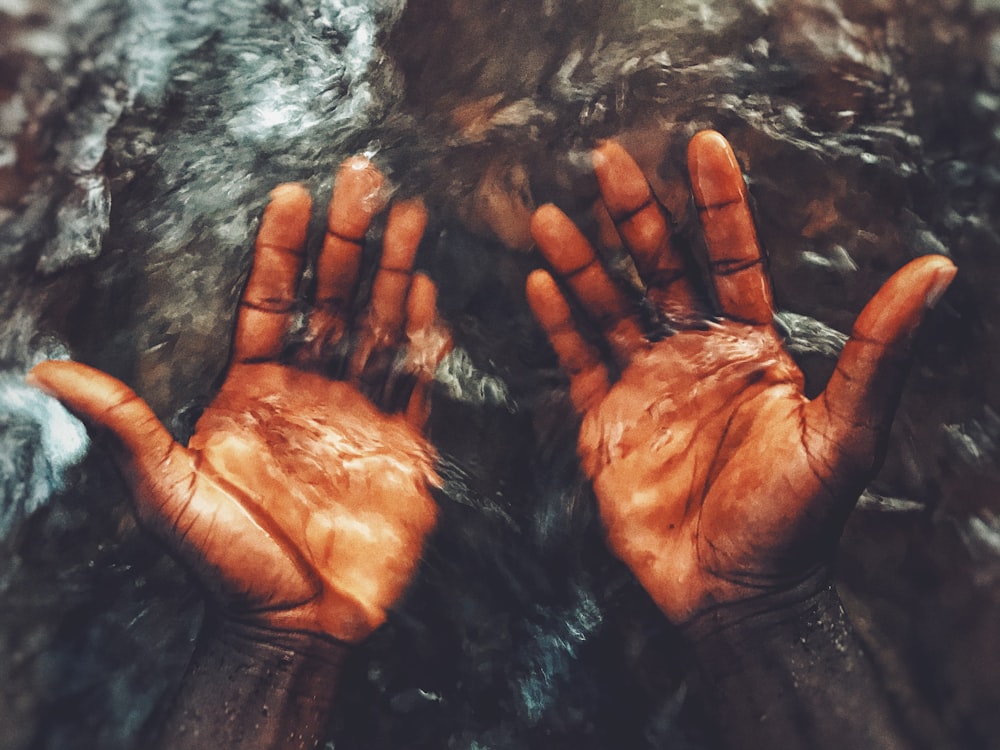 persons hand on water