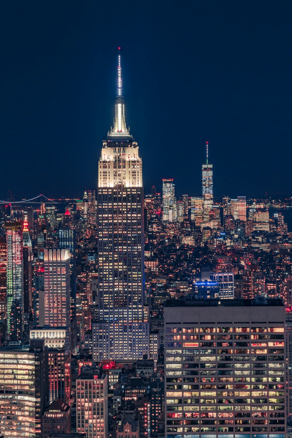 city skyline during night time