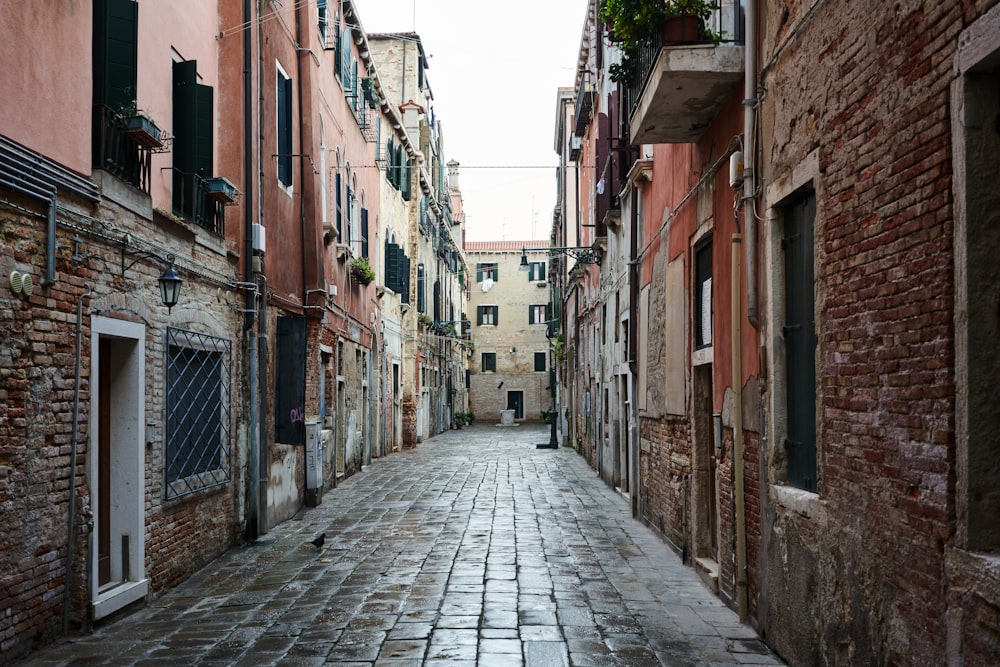 gray concrete pathway between brown concrete buildings during daytime