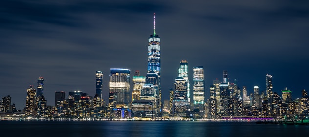 city skyline during night time