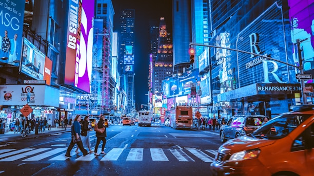 people walking on pedestrian lane during night time