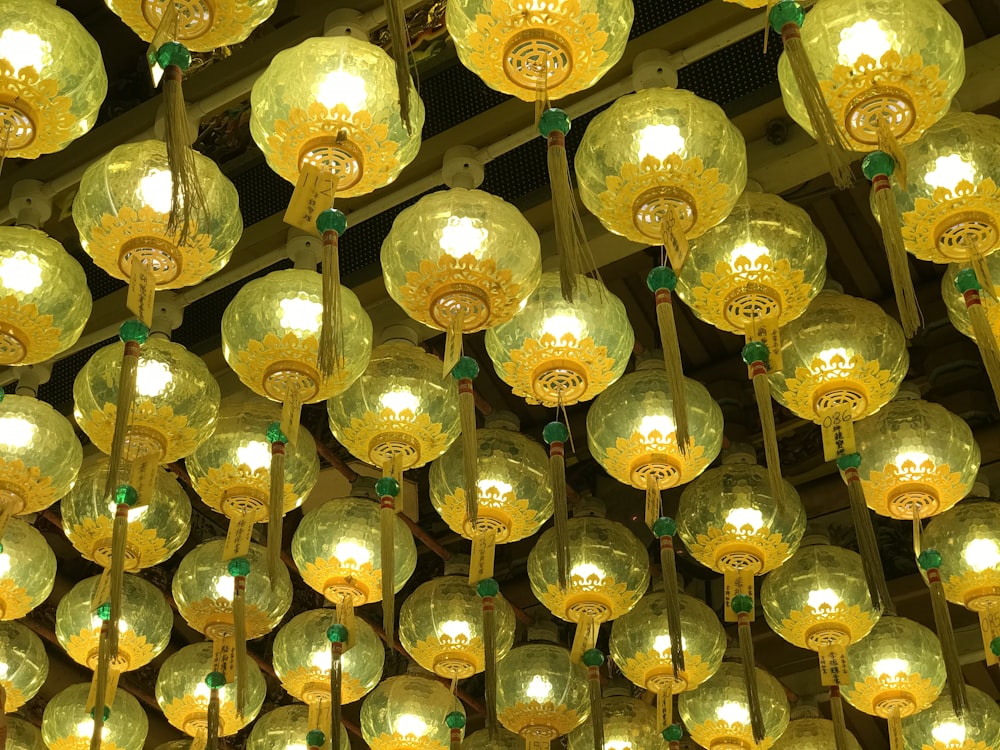 green and yellow pendant lamps