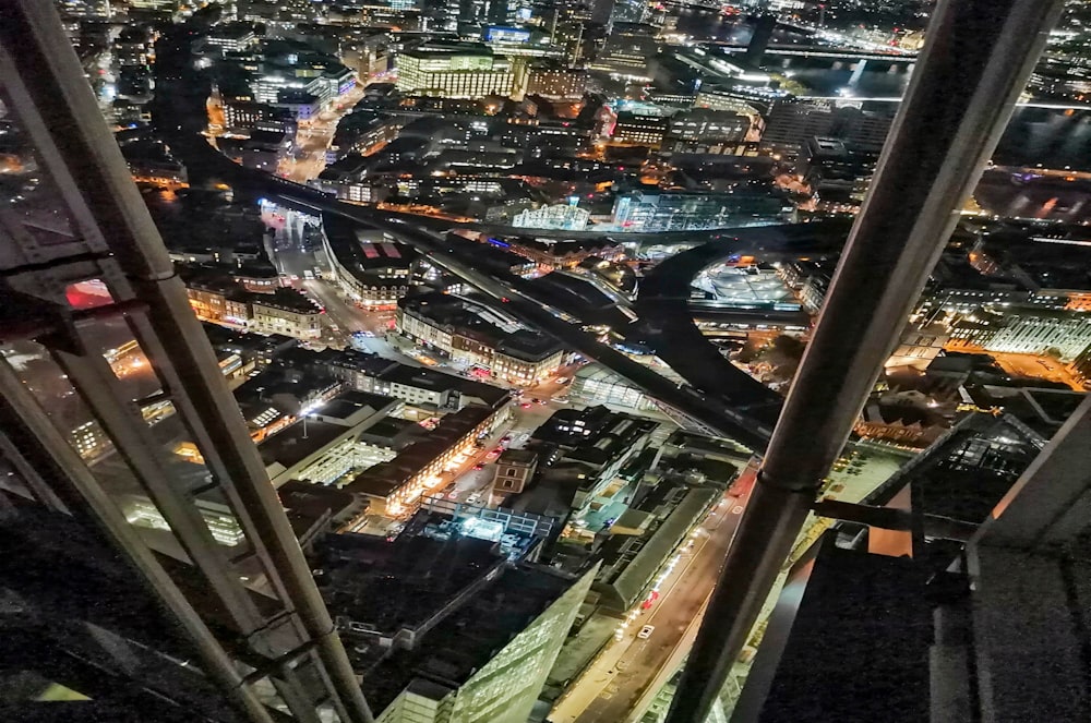 aerial view of city during night time