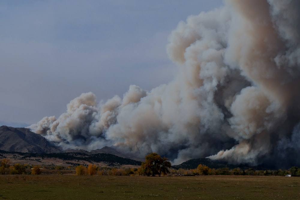 white smoke coming out from brown field