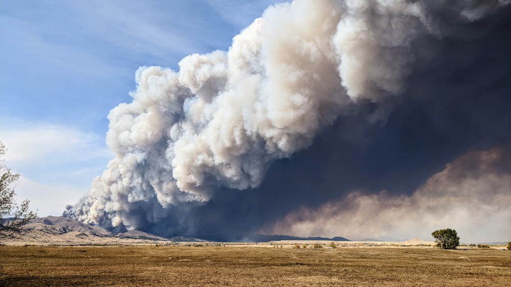 white smoke on brown field under blue sky during daytime