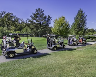 white golf cart on green grass field during daytime