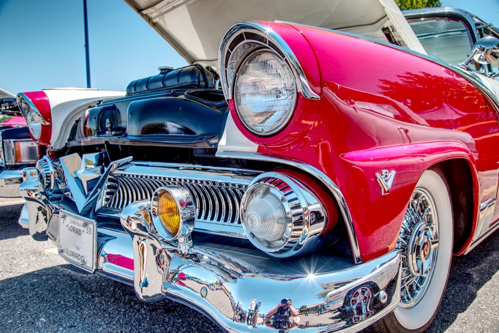 red and silver vintage car