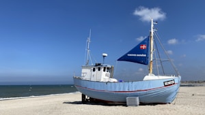 white and red boat on beach during daytime