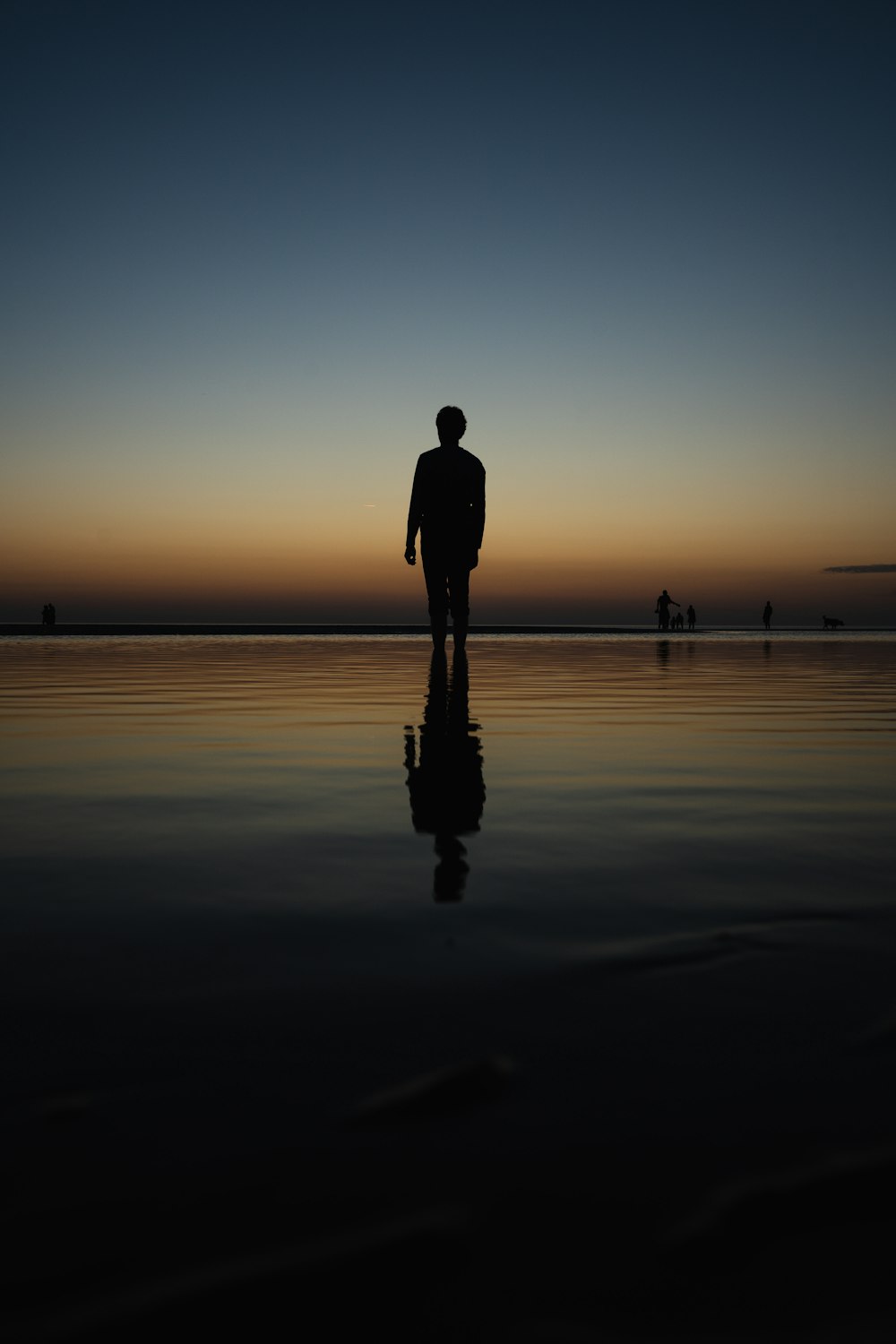 silhouette of man walking on beach during sunset