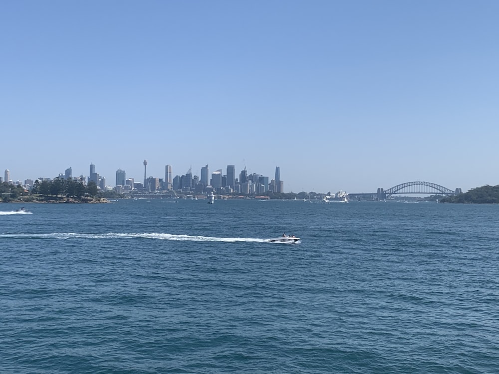 white boat on sea near city buildings during daytime