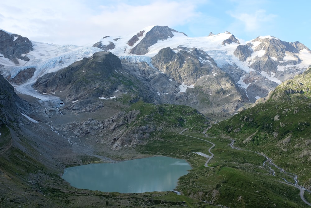 lake in the middle of mountains