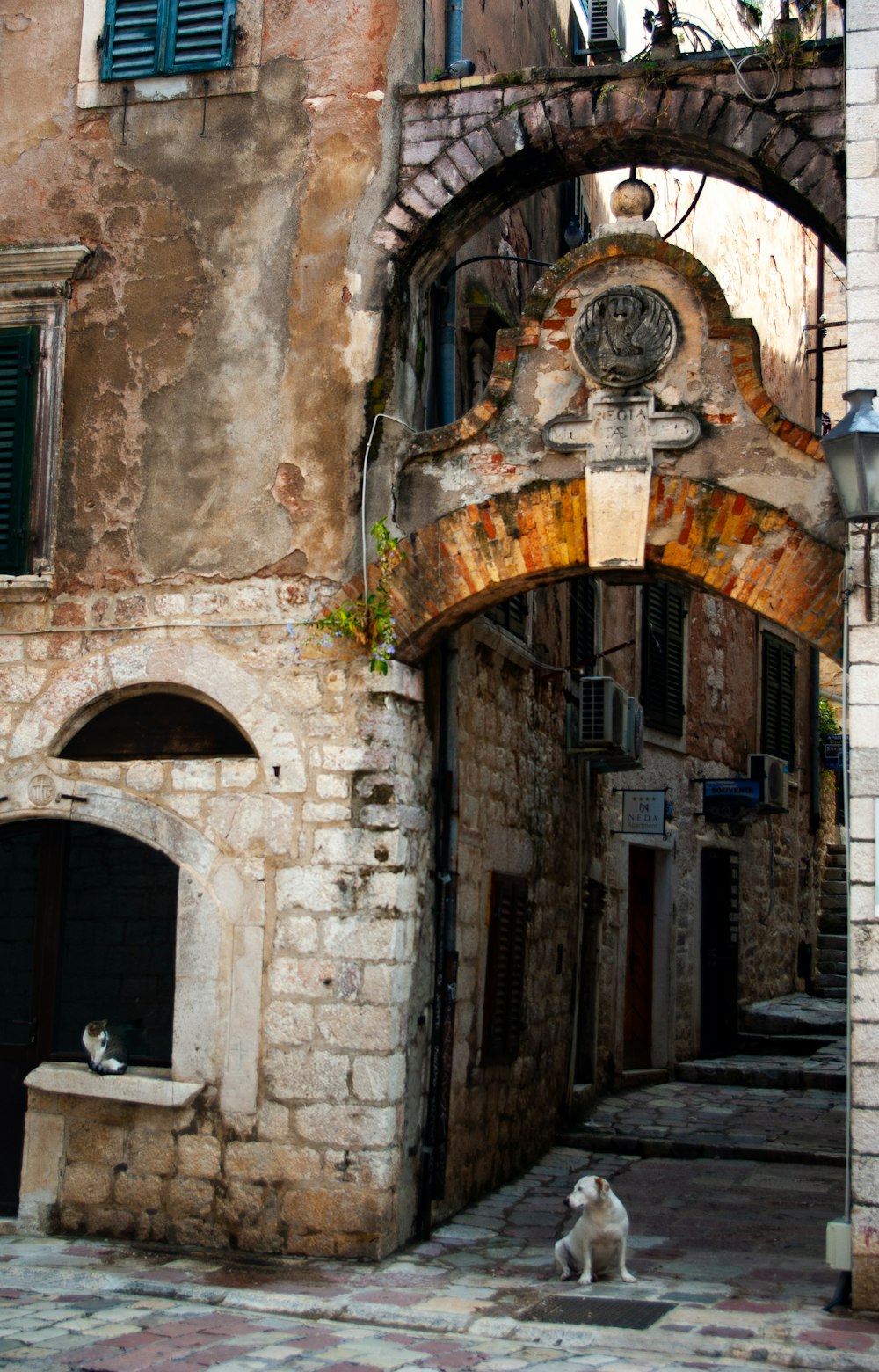 brown brick building with arch window