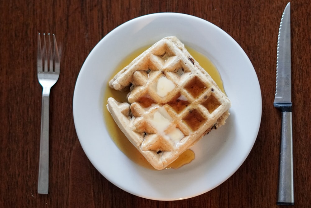 waffle on white ceramic plate