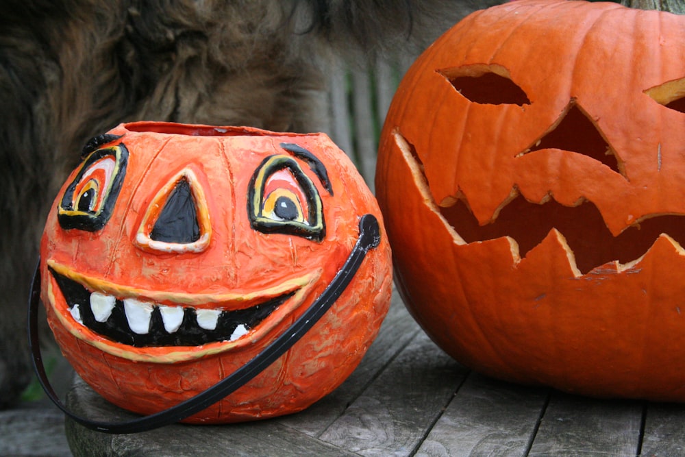 jack o lantern on brown wooden table