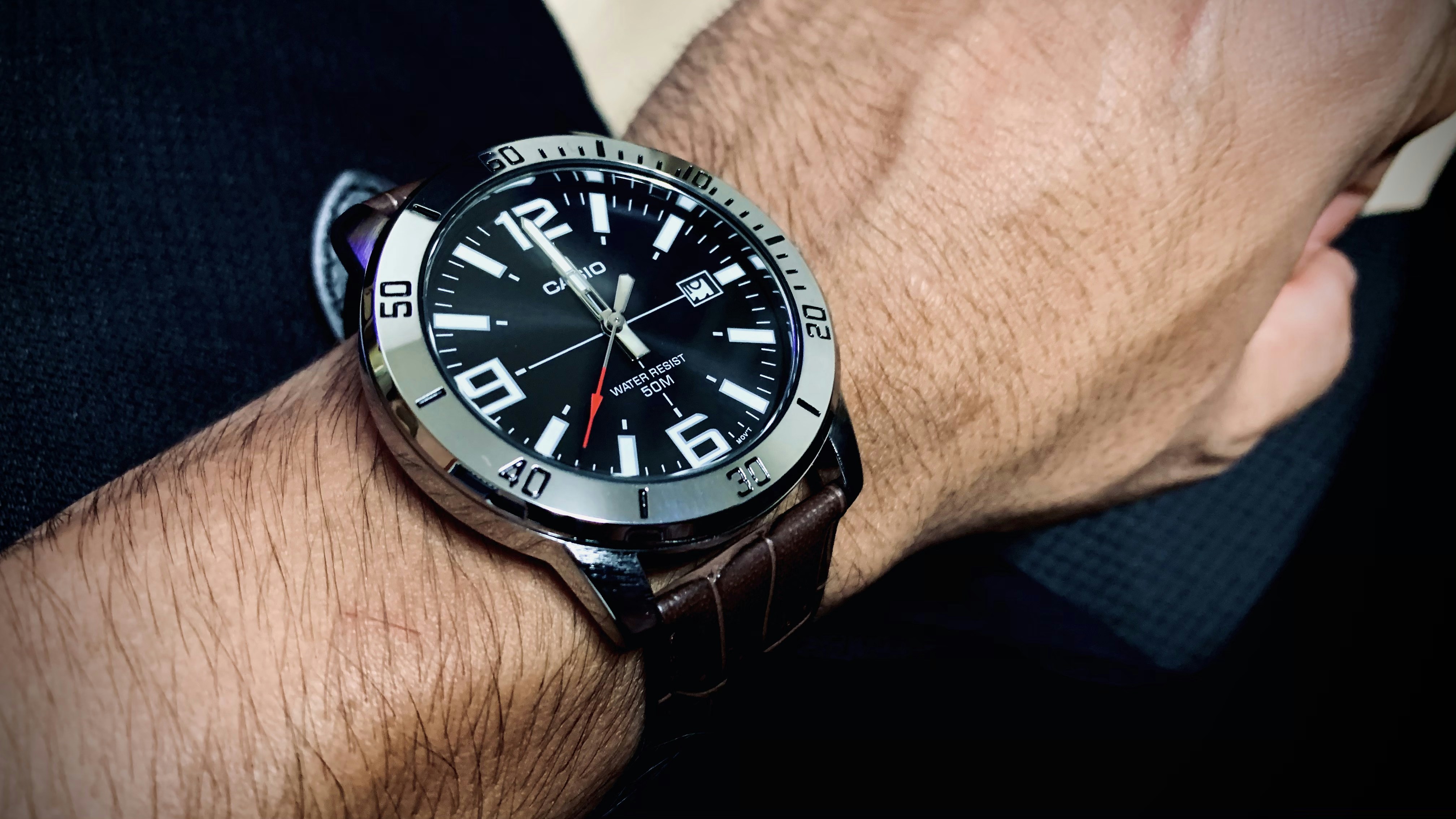 A close-up shot of a classic Seiko watch face displaying the date.