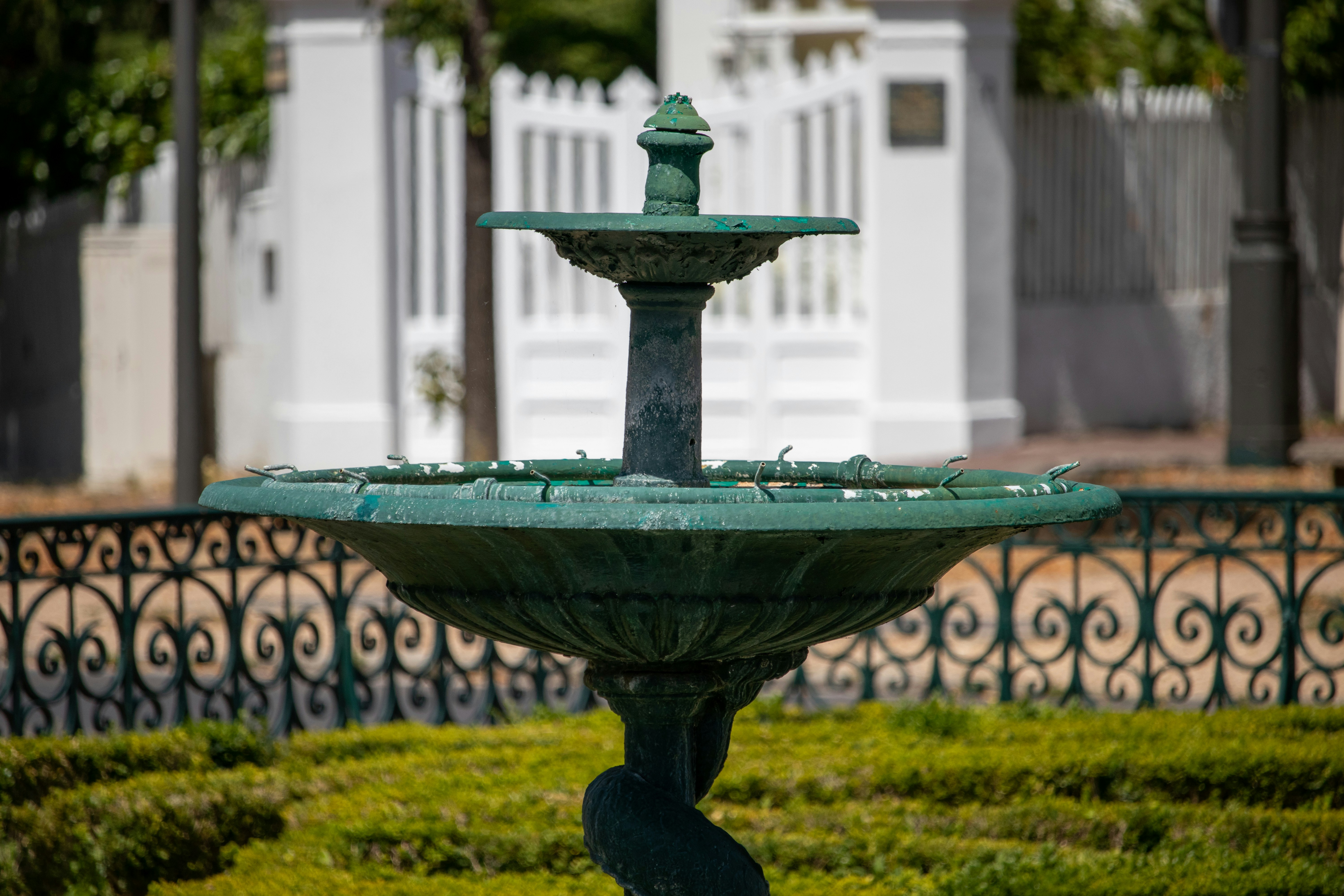 Black and blue outdoor fountain