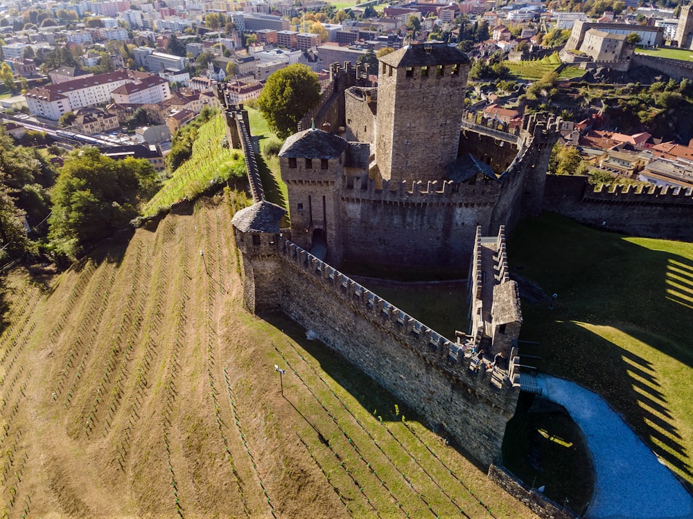 aerial view of gray concrete building