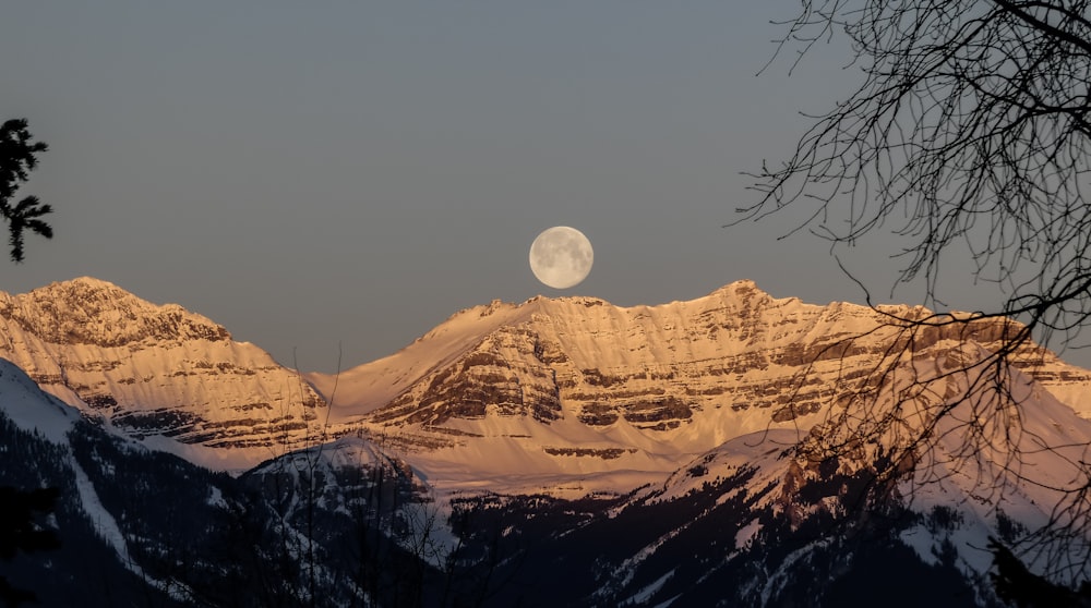 Montagna rocciosa marrone sotto la luna piena