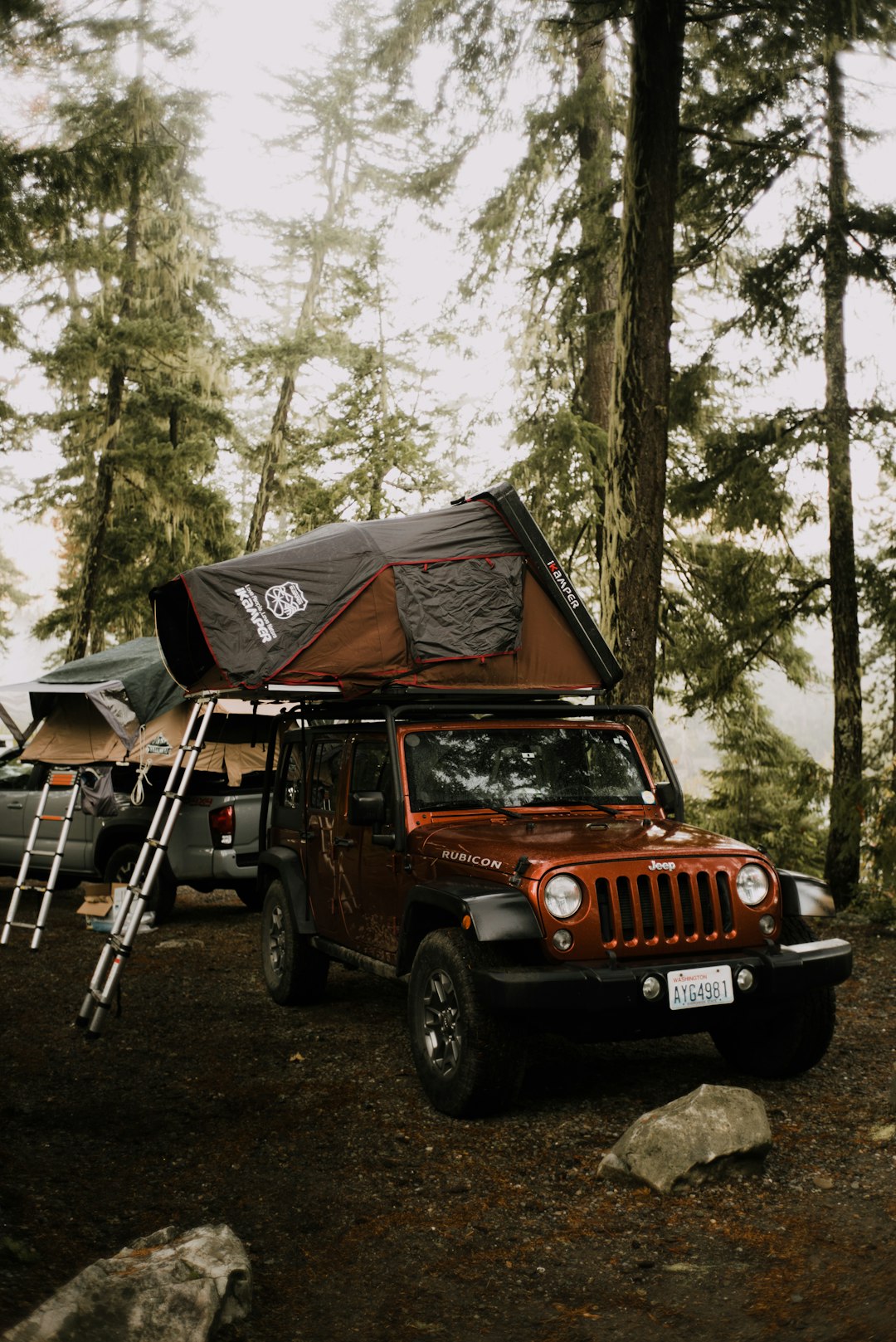 orange jeep wrangler parked near green trees during daytime