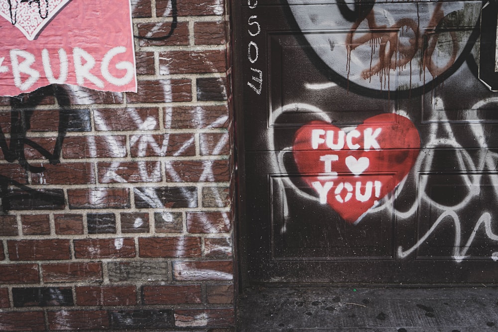 red and white wall with red and white heart painting