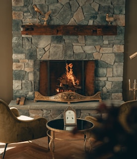brown and white fireplace with fireplace