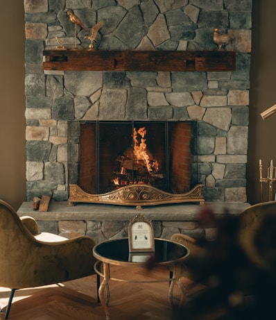 brown and white fireplace with fireplace