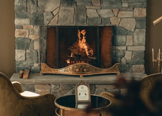 brown and white fireplace with fireplace