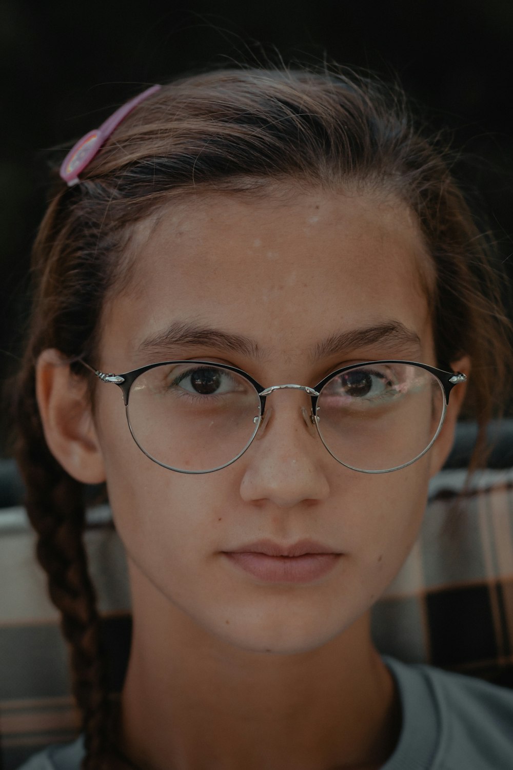 woman wearing black framed eyeglasses