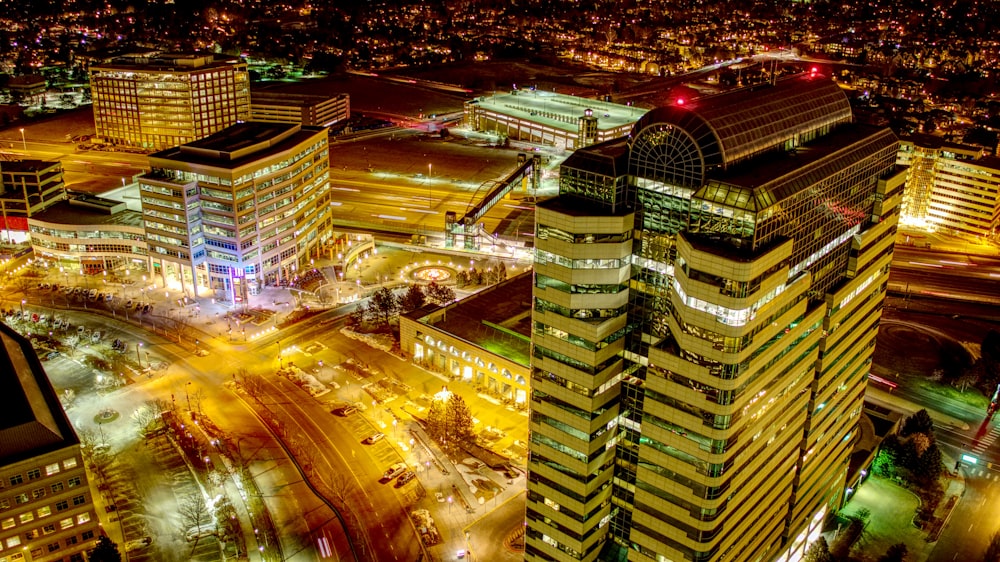 aerial view of city during night time