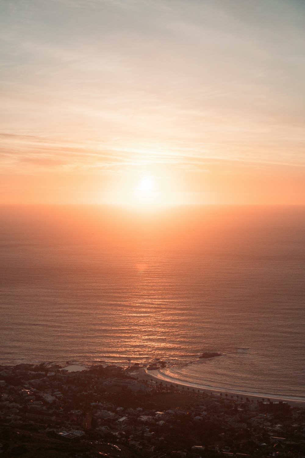 body of water during sunset