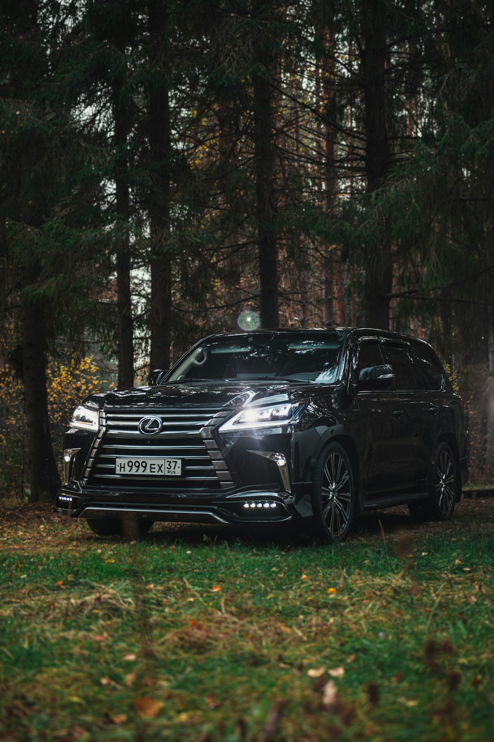 Mercedes Benz Classe C nera parcheggiata su un campo in erba verde