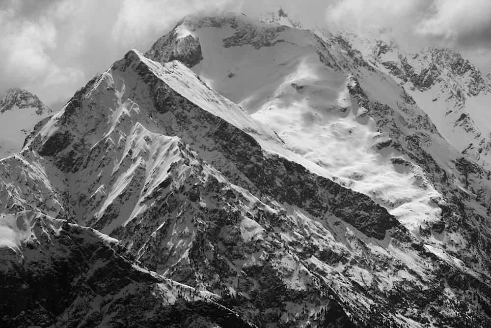 grayscale photo of mountain range