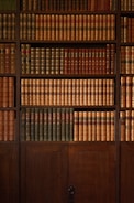 brown wooden book shelf with books
