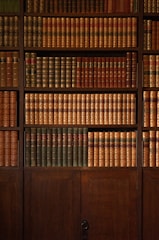 brown wooden book shelf with books